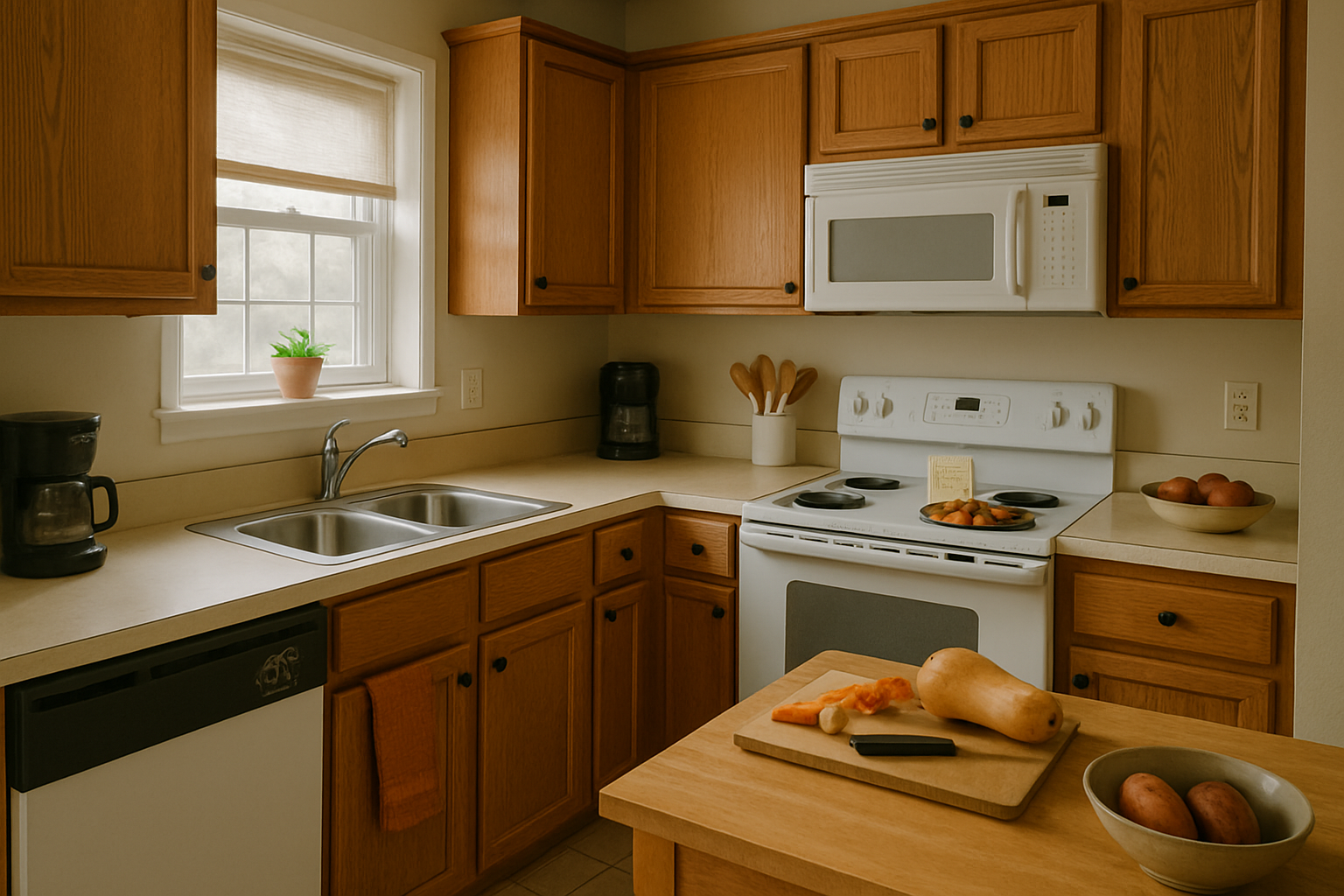 Clean, organized kitchen ready for Thanksgiving cooking