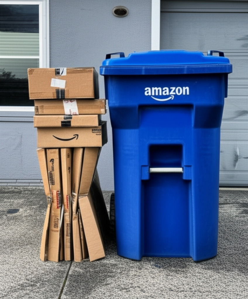Flattened cardboard boxes ready for recycling